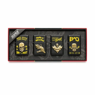 Jantai Skull Design Metal Windproof Lighter Set 4 Piece Collection