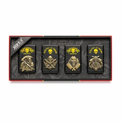 Jantai Skeleton Theme Metal Windproof Lighter Set 4 Piece Premium Collection