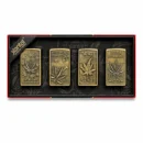Jantai Antique Gold Cannabis Engraved Windproof Metal Lighter Set 4 Piece Collection