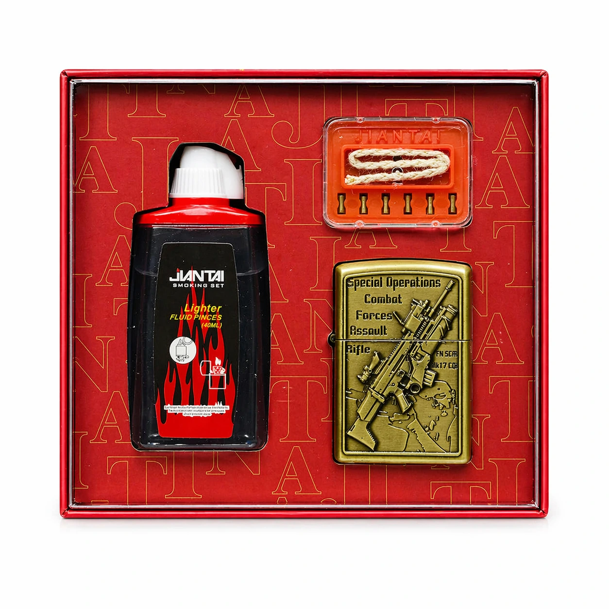 Jantai Tactical Design Metal Lighter Kit with Fluid Flints and Wick Accessories
