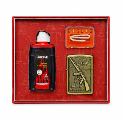 Jantai AK47 Engraved Metal Lighter Kit with Fluid Flints and Wick Accessories