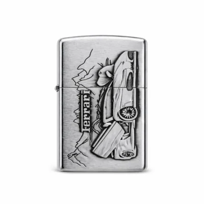 Ferrari Inspired Sports Car Engraved Metal Lighter Silver Finish