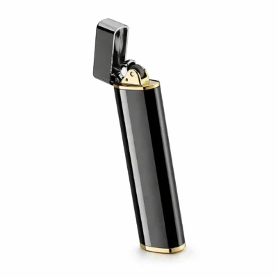 Slim Flint Lighter Glossy Black Metal Refillable Classic Pocket Design