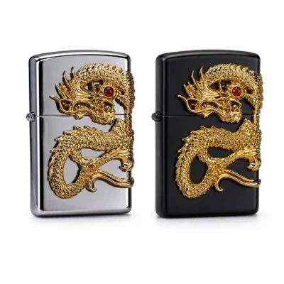 Luxury Golden Dragon Embossed Metal Lighter Premium Collectible Windproof Edition