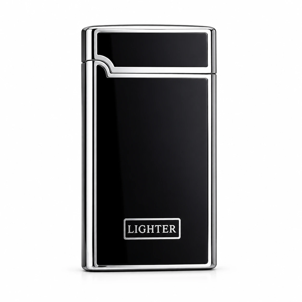 Premium Glossy Black Metal Lighter Slim Windproof Pocket Flame Design