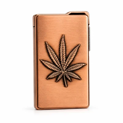 Vintage Copper Leaf Engraved Metal Lighter Slim Windproof Pocket Design