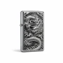 Luxury Silver Dragon Engraved Metal Lighter Premium Windproof Pocket Flame Design