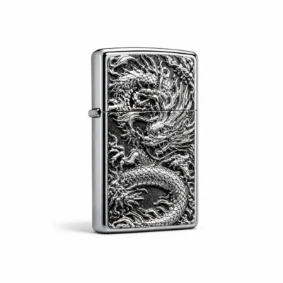 Luxury Silver Dragon Engraved Metal Lighter Premium Windproof Pocket Flame Design