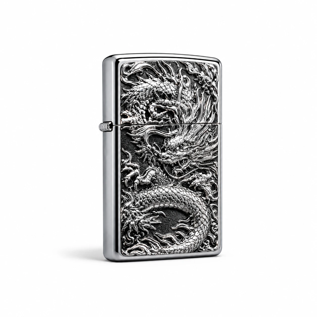 Luxury Silver Dragon Engraved Metal Lighter Premium Windproof Pocket Flame Design