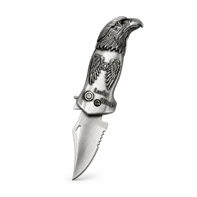 Premium Eagle Head Folding Knife Lighter Combo Stainless Steel Design